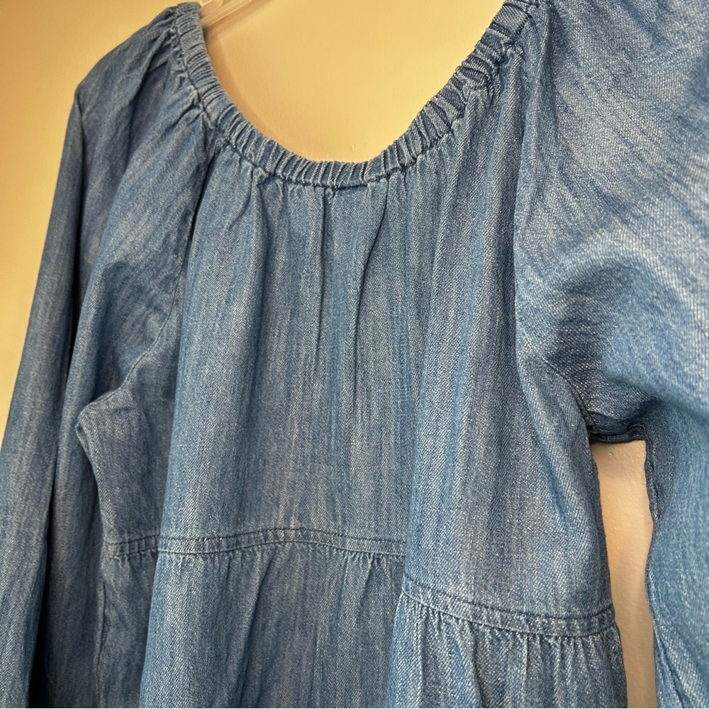 Old Navy Chambray Tiered Peplum Peasant Top Boho Balloon Sleeve – Size M - Picture 11 of 11